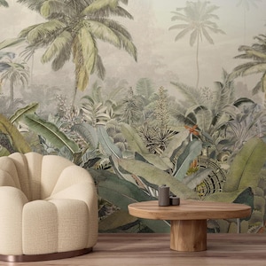 Tropical Rainforest Peel and Stick Wallpaper, Lush Green Jungle Botanical Removable Wall Mural