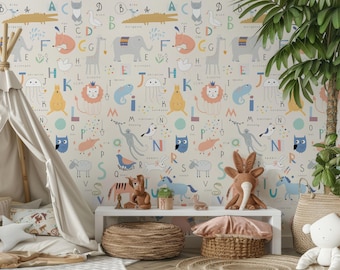 Alphabet Animal Wallpaper – Educational ABC Mural for Kids Room or Nursery Wallpaper