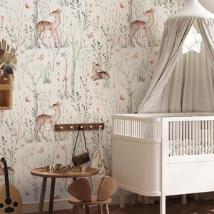 Woodland Animals Peel and Stick Kids Wallpaper, Nursery Forest Mural