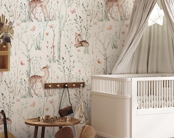 Woodland Animals Peel and Stick Kids Wallpaper, Nursery Forest Mural