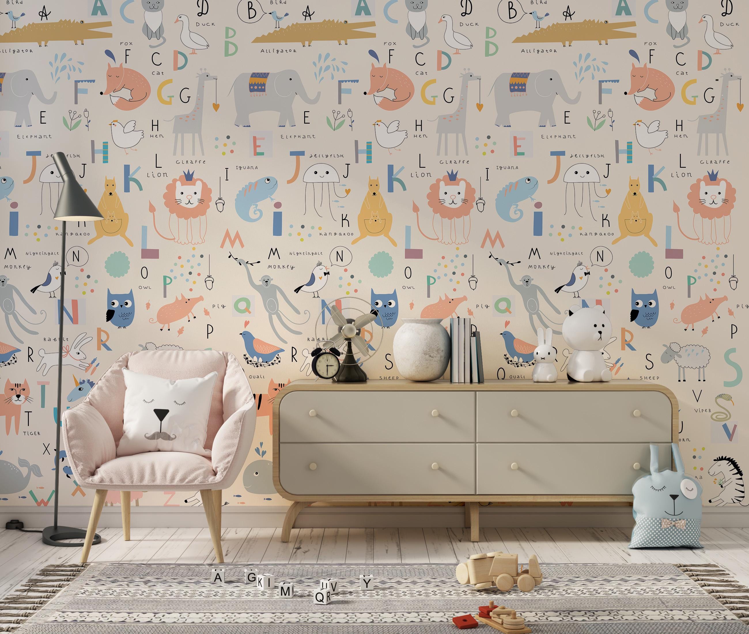 Alphabet Animal Wallpaper – Educational ABC Mural for Kids Room or ...