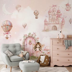 Fairy Princess Castle Wallpaper, Peel and Stick Kids Wallpaper, Removable Wallpaper, Kids Wallpaper, Nursery Wallpaper, Nursery Wall Decal