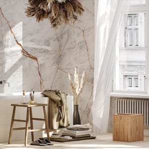 White Stone Look Marble Peel and Stick Wallpaper, Removable Abstract Wall Mural