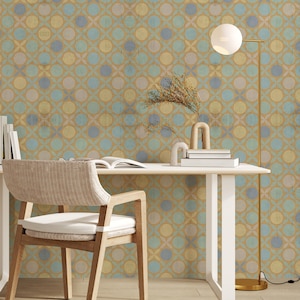 Retro geometrisk självhäftande tapet, pastellfärgad cirkelmotiv från mitten av århundradet