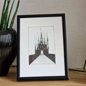 Hand Drawn (not a print) Castle Ink on Paper, Framed, Original, One-off Art Piece, Made by Austrian Artist, 2025