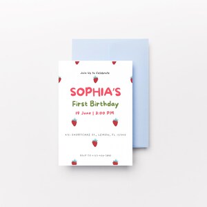 Strawberry Birthday Invitation | Strawberries | Birthday Invite | Invitation