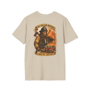 Firefighter, Blue Collar Bigfoot T-Shirt, Funny Firefighter Tee, Unisex Graphic Shirt, Gift for Fireman, Casual Wear, Firefighting Apparel