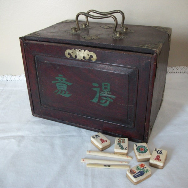 Vintage Mahjong Set Box, Tiles and Sticks
