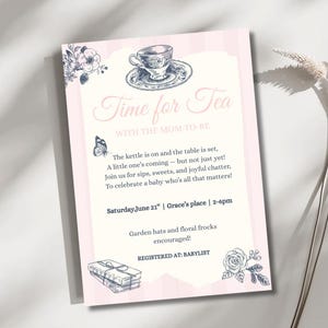 Faire-part pour baby shower, l&#39;heure du thé