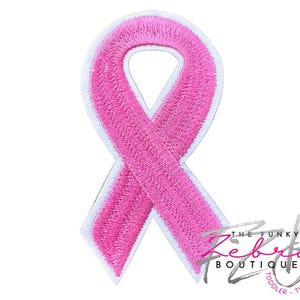 Breast Cancer Awareness Pink Ribbon Embroidered Iron On Trucker Hat Patch