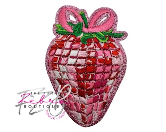 Designer Disco Strawberry Glitter Embroidered Iron On Patch