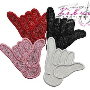 Shaka Hand Sign Glitter Embroidered Iron On Patch - Pick Your Color