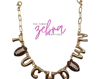 Touchdown Varsity Rhinestone Football Gold Hat Chain