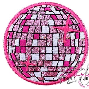 Disco Ball Pink Glitter Checkered Embroidered Iron On Trucker Hat Patch