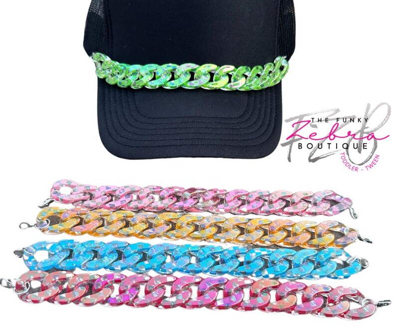 Hat Chain Iridescent Checkered Acrylic Linking Chain - Pick Your Color ...