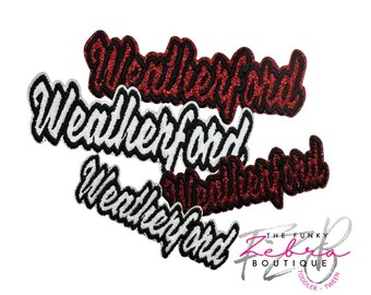 Weatherford Red or White Glitter and Black Embroidered Iron On Patch - 3.75" or 4.75"