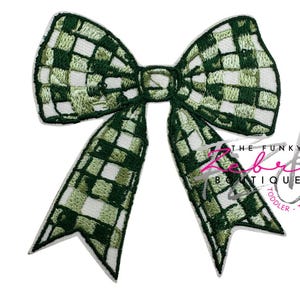 Green Gingham Bow Embroidered Iron On Patch