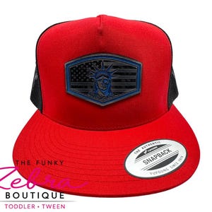 Liberty or Death Stainless Blue Acrylic Patch Red Flat Bill Hat - Adult