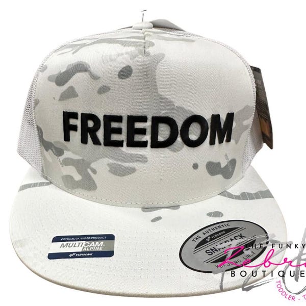 Adult Freedom Multicam White Alpine Camo Camouflage Flat Bill Baseball Hat Fits Youth - Adults