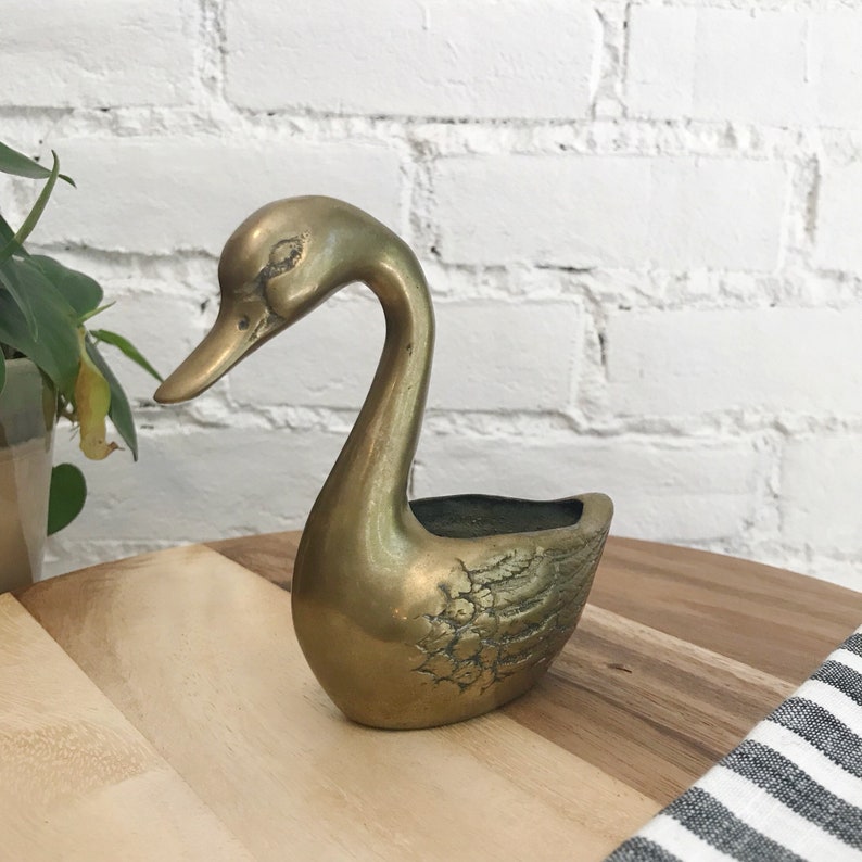 Vintage Brass Swan Planter Midcentury Indoor Planter Brass Swan Decoration