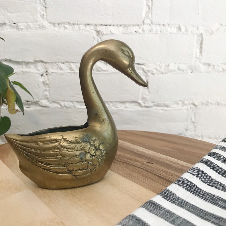 Vintage Brass Swan Planter Midcentury Indoor Planter Brass Swan Decoration