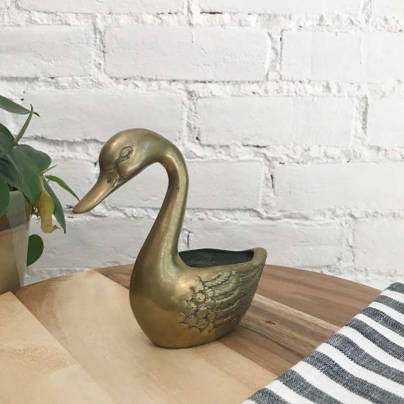 Vintage Brass Swan Planter Midcentury Indoor Planter Brass Swan Decoration