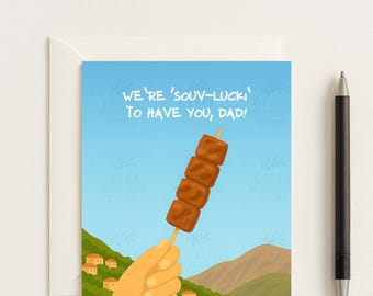 Funny Greek Father's Day Card | Souvlaki Pun (PDF + Canva Template)
