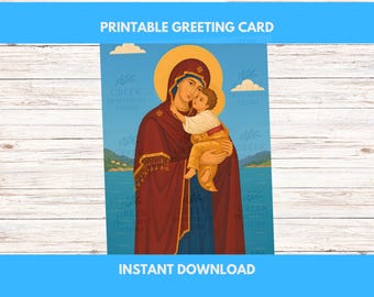 Panayia Eleousa Icon Greeting Card | Byzantine Virgin Mary Christ (Digital Download)