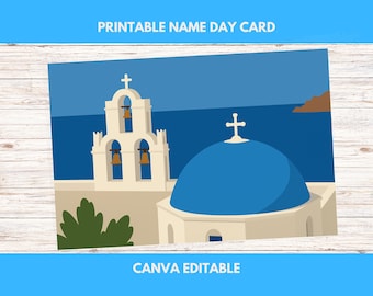 Greek Happy Name Day Generic Name Greeting Card - Santorini | Printable