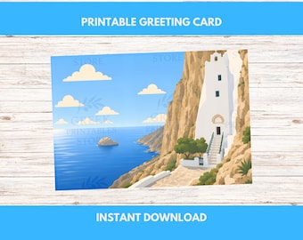 Greek Happy Name Day Name Greeting Card Printable - Panagia Hozoviotissa Amorgos (Digital Download)