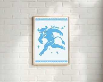 Taurus Astrology Wall Art | Ancient Greek Inspired Blue Vector Print (Digital Download)