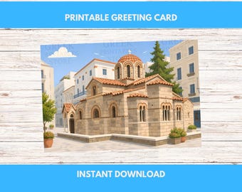 Greek Name Day Card – Panagia Kapnikarea Athens Illustration (Digital Download)
