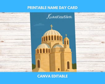 Greek Happy Name Day Custom Name Greeting Card - Kostantina | Printable