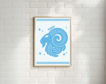 Aries | Greek Astrology Wall Art | Ancient Greek Inspired Star Signs | Printable | Digital Download