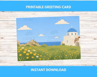 Greek Name Day Card – Astypalaia Church Illustration (Digital Download)