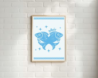 Pisces | Greek Astrology Wall Art | Ancient Greek Inspired Star Signs | Printable | Digital Download