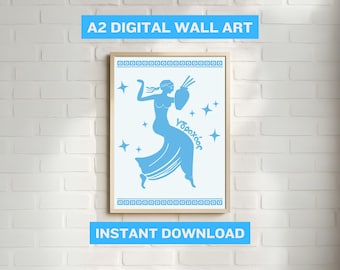 Grafika Wodnika | Starożytny grecki znak zodiaku, niebieska grafika ścienna (pobranie cyfrowe)