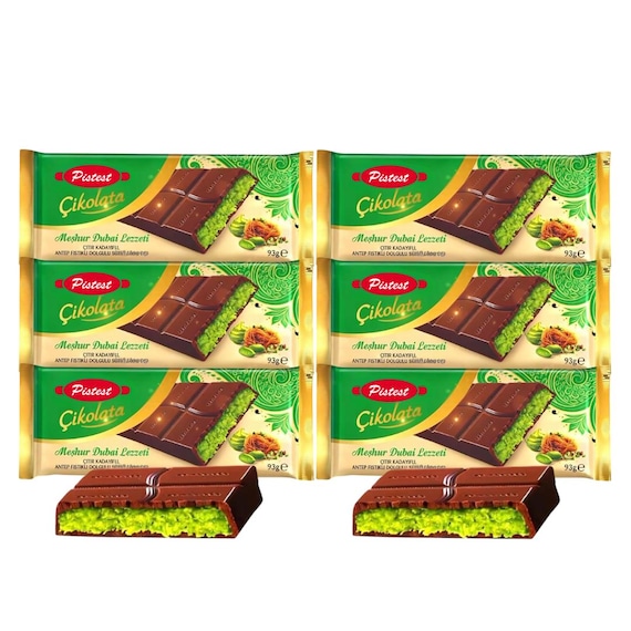 Dubai Chocolate Bars - (pack of 6) Milk Chocolate With Pistachio
