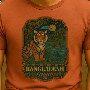 Bangladeshi Royal Bengal Tiger Sundarban Embroidery Style T-Shirt | Bangladesh Heritage Gift, Bengali Folk Art Tee| Bangladesh Tiger T-Shirt