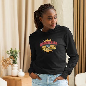 Alhamdulillah For Everything - Modest Hooded Long Sleeve Tee for Muslim Women – Lightweight Islamic Activewear | Hijab-Friendly, Breathable