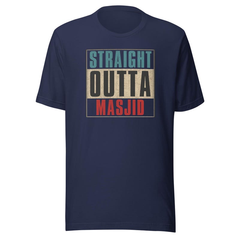 Straight Outta Masjid Distressed Style Shirt – Funny Muslim T-Shirt – Islamic Humor Tee – Eid Gift, Halal Life Shirt – Ramadan Muslim Gift
