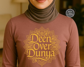 Deen Over Dunya Long Sleeve Shirt: Islamic Calligraphy Design