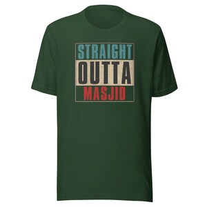Straight Outta Masjid Distressed Style Shirt – Funny Muslim T-Shirt – Islamic Humor Tee – Eid Gift, Halal Life Shirt – Ramadan Muslim Gift