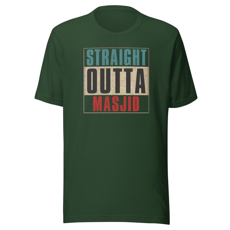 Straight Outta Masjid Distressed Style Shirt – Funny Muslim T-Shirt – Islamic Humor Tee – Eid Gift, Halal Life Shirt – Ramadan Muslim Gift