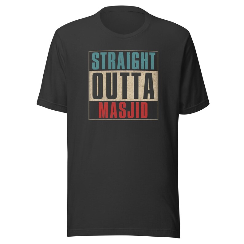 Straight Outta Masjid Distressed Style Shirt – Funny Muslim T-Shirt – Islamic Humor Tee – Eid Gift, Halal Life Shirt – Ramadan Muslim Gift