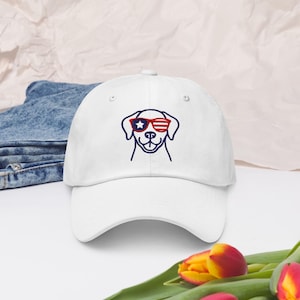Patriotic Dog Hat – 4th of July Embroidered Cap, USA Sunglasses Dog Hat, Red White Blue Summer Hat, Funny America Hat Gift