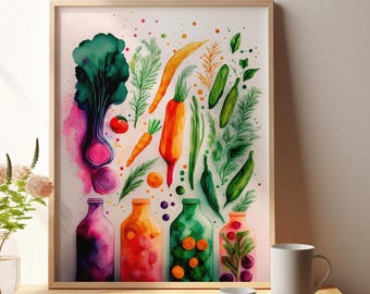 Aquarell Gemüse Print, Landhaus Küche Kunst (Digitaler Download)