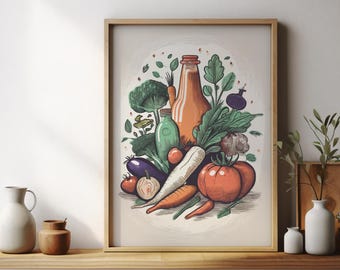 Rustikales Gemüse Art Print, Küche Bauernhaus Dekor (Digitaler Download)