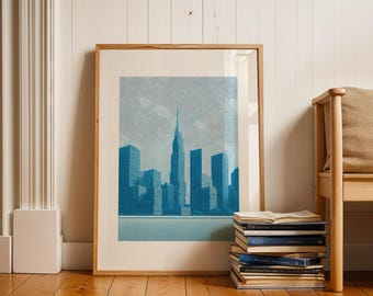 Blaue City Skyline Kunstdruck – Minimalistische Architektur (Digitaler Download)