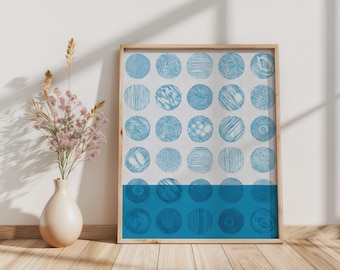 Blauer abstrakter Obst-Druck im japanischen Stil, Lebensmittelkunst, moderne Küchenwandkunst (Digitaler Download)